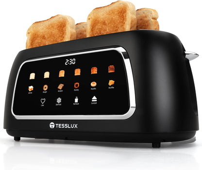 Tesslux 4-Slice Toaster - Touch Screen Control, 1.5" Wide Slots, 6 Browning Levels | Black