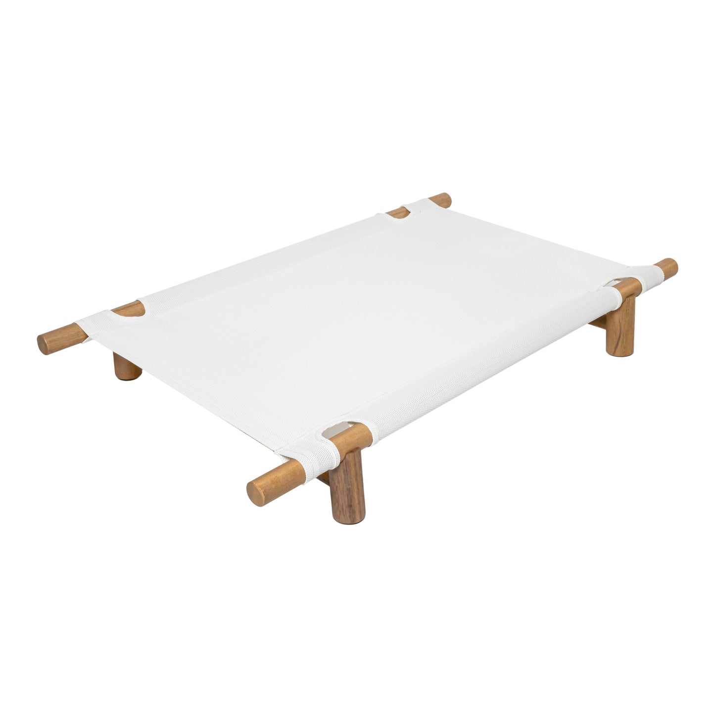 THE LICKER Store DBD5000A Chester 32" Modern Minimalist Wood Frame Elevated Outdoor Dog Bed, Snow/Light Teak