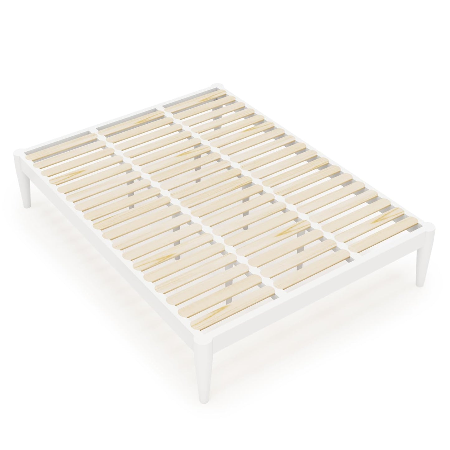 IOTXY Queen Platform Bed Frame - Solid Wood 16-Inch Height Mattress Foundation Base with Densely Slats and Heavy-Duty Support Legs, No Box Spring Needed, White