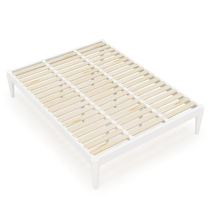 IOTXY Queen Platform Bed Frame - Solid Wood 16-Inch Height Mattress Foundation Base with Densely Slats and Heavy-Duty Support Legs, No Box Spring Needed, White
