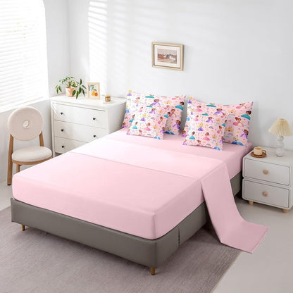 Erosebridal Kids Magical Princess 7 Piece Twin Comforter Set Bed in a Bag, Girly Cute Castle Microfiber Bedding for Sofa, Cartoon Rainbow Fitted Sheets Set for Kids Girls, Pink Princess Bed Set