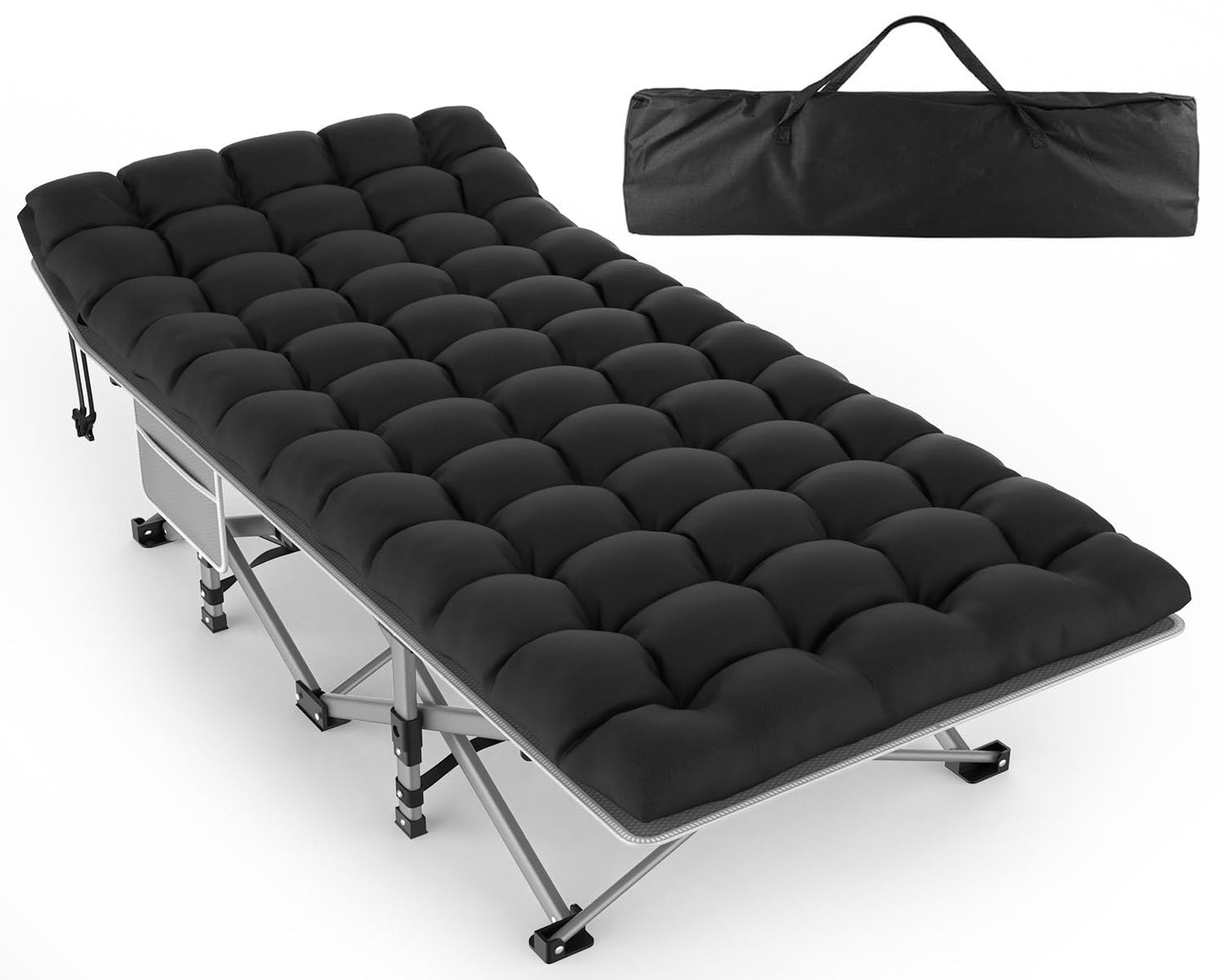 ZENPETIO Oversized XXL Folding Camping Cot, Heavy Duty Sleeping Cot for Adults with Mattress and Pillow, Portable Cot Bed with Carry Bag for Outdoor Camp Travel Home Guest Office, 78x32x18