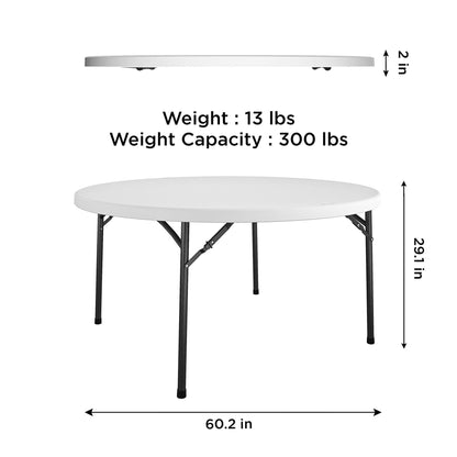 COSCO Commercial 5' (60") Round Blow Mold Table, White