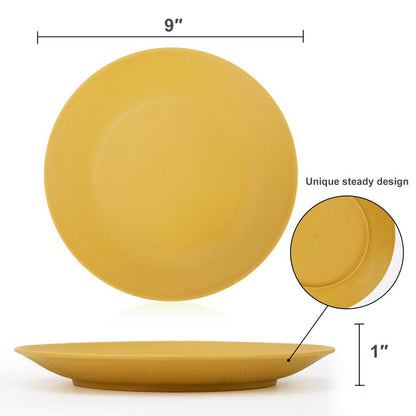 Homienly Flat Dinner Plates Set - 8 Microwave & Dishwasher Safe Wheat Straw Plates, Unbreakable, 9 inch Yellow