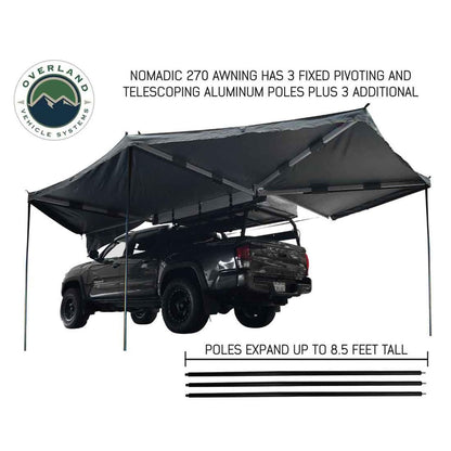 Overland Vehicle Systems 19519907 HD Nomadic 270 Degree Awning Driver Side | 129 Sq Ft of Coverage | Dark Gray Fabric with Travel Cover Included | Twist and Lock Technology | Weather-Resistant