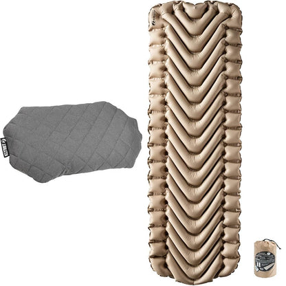 Klymit Luxe Travel Pillow and Insulated Static V Inflatable Sleeping Pad Bundle for Camping and Backpacking
