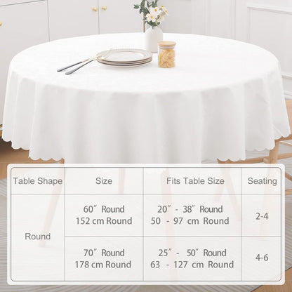 Smiry Round Table Cloth, Waterproof Heavy Duty Vinyl Tablecloths, Wipeable Washable Table Cover for Kitchen and Dining Room (White, 70" x 70")