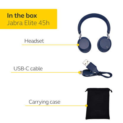 Jabra Elite 45h, Navy – On-Ear Wireless Headphones with Up to 50 Hours of Battery Life, Superior Sound with Advanced 40mm Speakers – Compact, Foldable & Lightweight Design