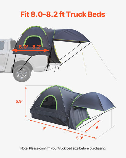 VEVOR Pickup Truck Tent, Fits 8.0-8.2 ft Truck Tents for Camping, Waterproof PU2000 2-3 Person Sleeping Truck Bed Tent, Sturdy Truck Bed Camper Shell with Expandable Awning, Rainfly, Storage Bag