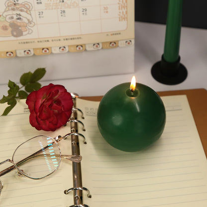 Ball Pillar Candles Set of 3 Green 3 Inch Unscented Handpoured Weddings, Home Decoration, 75 Hour