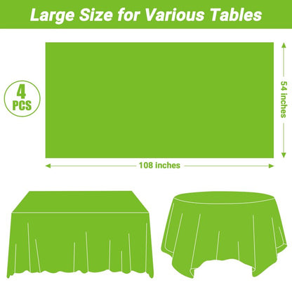 QZYL 2 Pack Table Cloths for Rectangle Table, 108 x 54 Inches Light Green Plastic Tablecloth, Disposable Rectangle Tablecover Tear Resistant Party Tablecloths, Decorative Party Decorations for Home