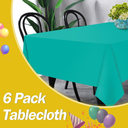 Teal 6 Pack Plastic Table Cloth 84", Disposable Round Tablecloth Table Cover, Plastic Tablecloths for Parties