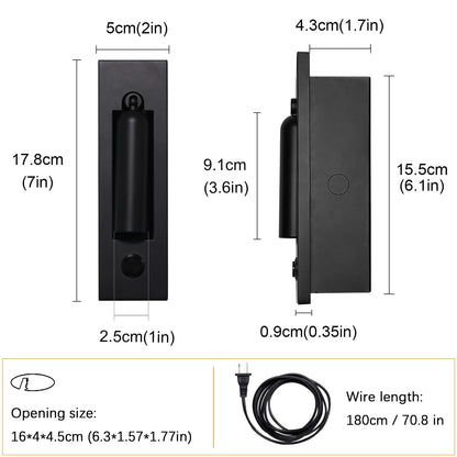 YFMYY Set of 2 Led Headboard Wall Light, 350°Rotation Portable Plug in Wall Sconce Hardwired, Bedside Reading Light Recessed Push Switch, Hotel Bed Side Decor Wall Sconces Spotlight (Matt Black)