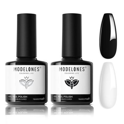 modelones Gel Nail Polish Set 2 Pcs 15ml French Manicure Kit White Nude Pink Jelly Sheer Gel Polish Soak Off UV LED Classic French Tip Gel Polish Natural Nail Art DIY Gift for Women