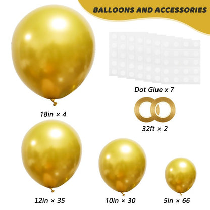 RUBFAC 135pcs Gold Balloons Different Sizes 18 12 10 5 Inch for Garland Arch, Latex Metallic Balloon for Birthday Graduation Party Wedding Decorations