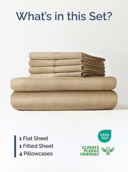 Skiennix Extra Deep King Sheet Set | 6-Piece Breathable Cooling Bedding - Soft, Wrinkle-Free, Heathered Tan