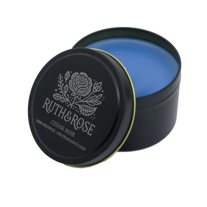 RUTH & ROSE Cedar Noir Scented Candle, 100% Beeswax Candle for Home, 8oz, +65 Hours Burn Time, Aromatherapy Non Toxic Candles, Gift for Women & Men, Made in USA, Perfect for Travel or Gifting
