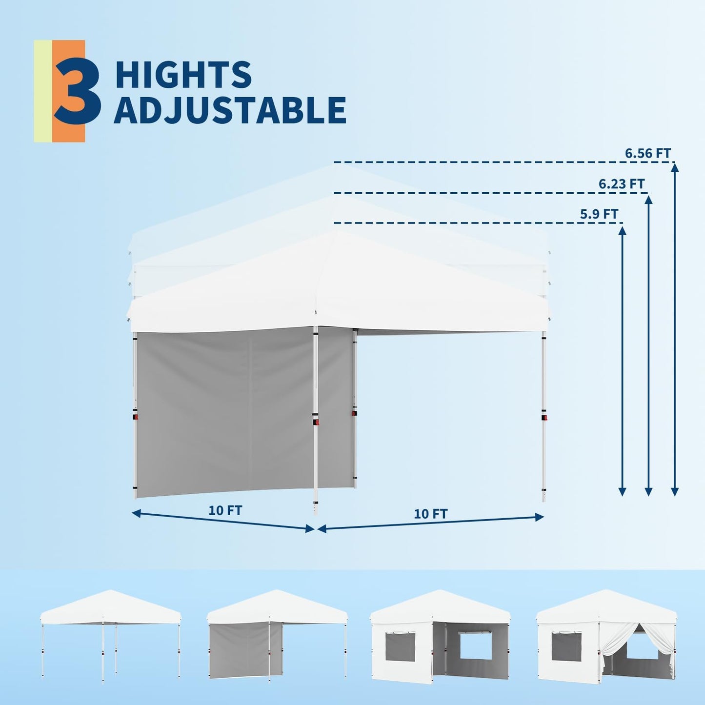 GarveeHome 10x10 Pop Up Canopy Beach Tent with Removable Sidewall UPF 50+ Waterproof, Tents for Camping & Parties, Gazebo Outdoor Canopy Tent, Easy Setup in Center Lock One Push Instant, White