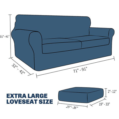 JIVINER 3 Pieces Couch Covers for 2 Cushion Couch Stretch Sofa Slipcover with 2 Extra Large Seat Cushion Covers Thick Fitted Loveseat Sofa Covers for Living Room (XL Loveseat, Navy Blue)