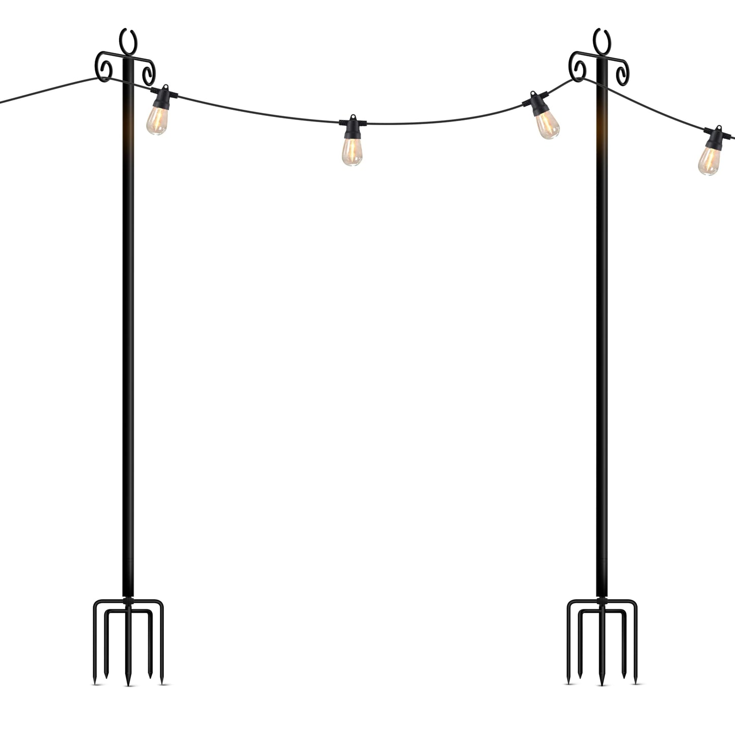 Brightech Bundle 104 (93+11) FT Ambience Pro Solar Powered Outdoor LED String Lights + String Light Poles - 2 Pack