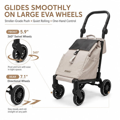 Foldeavor Stroller-Grade Folding Shopping Cart with One-Step Foot Brake, Smooth-Glide Large EVA Wheels, 35L Water-Resistant Grocery Bag, 110 lbs Heavy Duty Foldable Utility Trolley