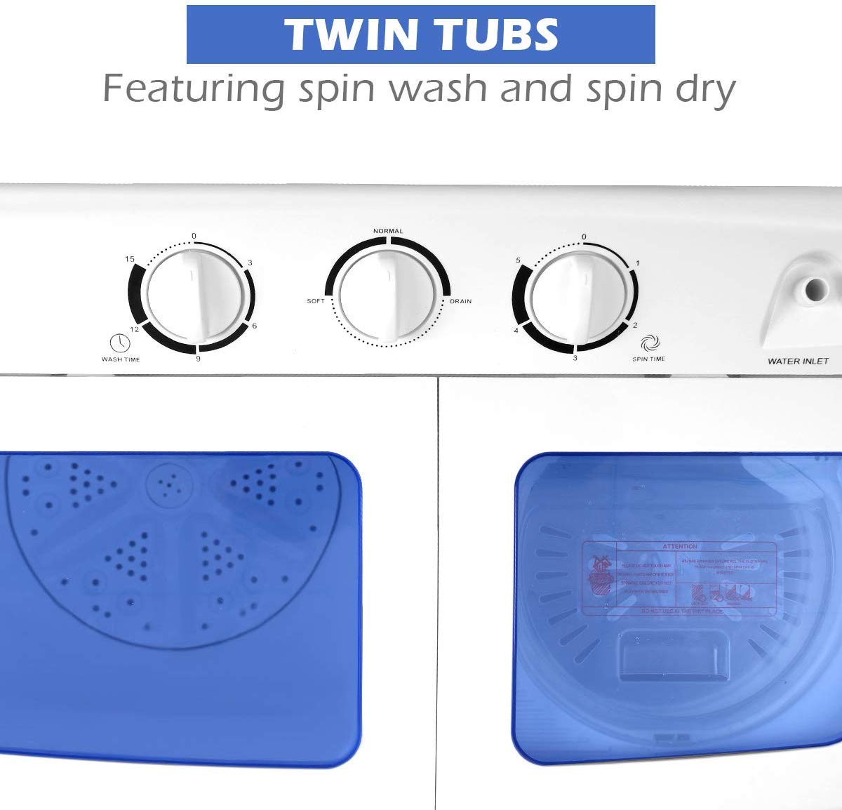 Waitpant Portable Compact Twin Tub Washing Machine, Blue+ White