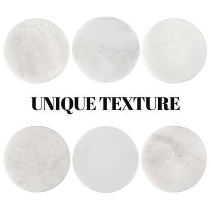 Koville White Marble Coasters Set of 6 for Coffee Table, 3.9" Inches Handmade Round Coaster, Luxury Aesthetic Modern Drink Coaster for Table Décor Home Décor, Coasters for Dining, Bar or Office