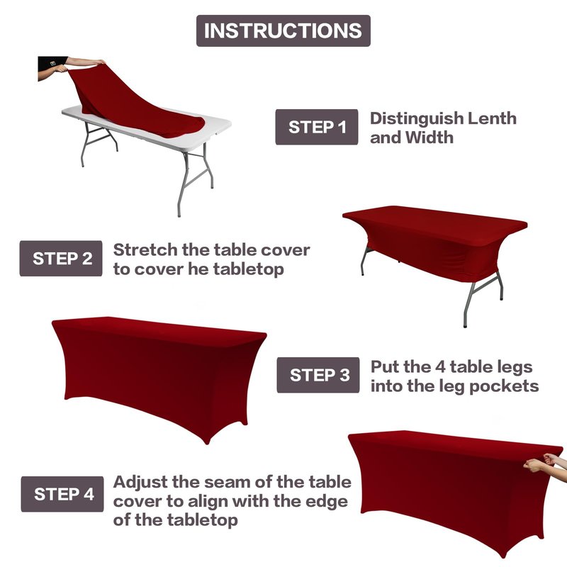 IVAPUPU 2 Pack 4FT Table Cloth for Rectangular Fitted Events Stretch Burgundy Table Covers Washable Spandex Tablecloth Protector for Party, Wedding, Cocktail, Banquet, Festival