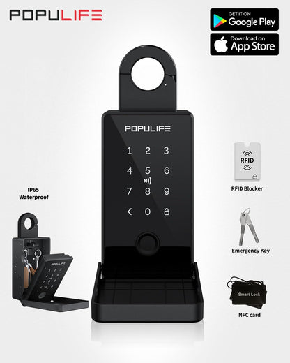 Populife Smart Fingerprint Lock Box for Keys with Code, Wireless Remote Access Key Lock Box for Outside, Digital Key Lockbox for Realtor Airbnb, Work Offline