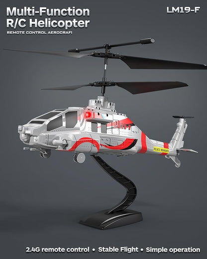 RC Helicopter with 10 Missiles LM19-F 2.4GHz Remote Control Helicopter for Beginners and Adults LED Lights Altitude Hold One-Key Take Off Gifts for Military Fans (2 Batteries)