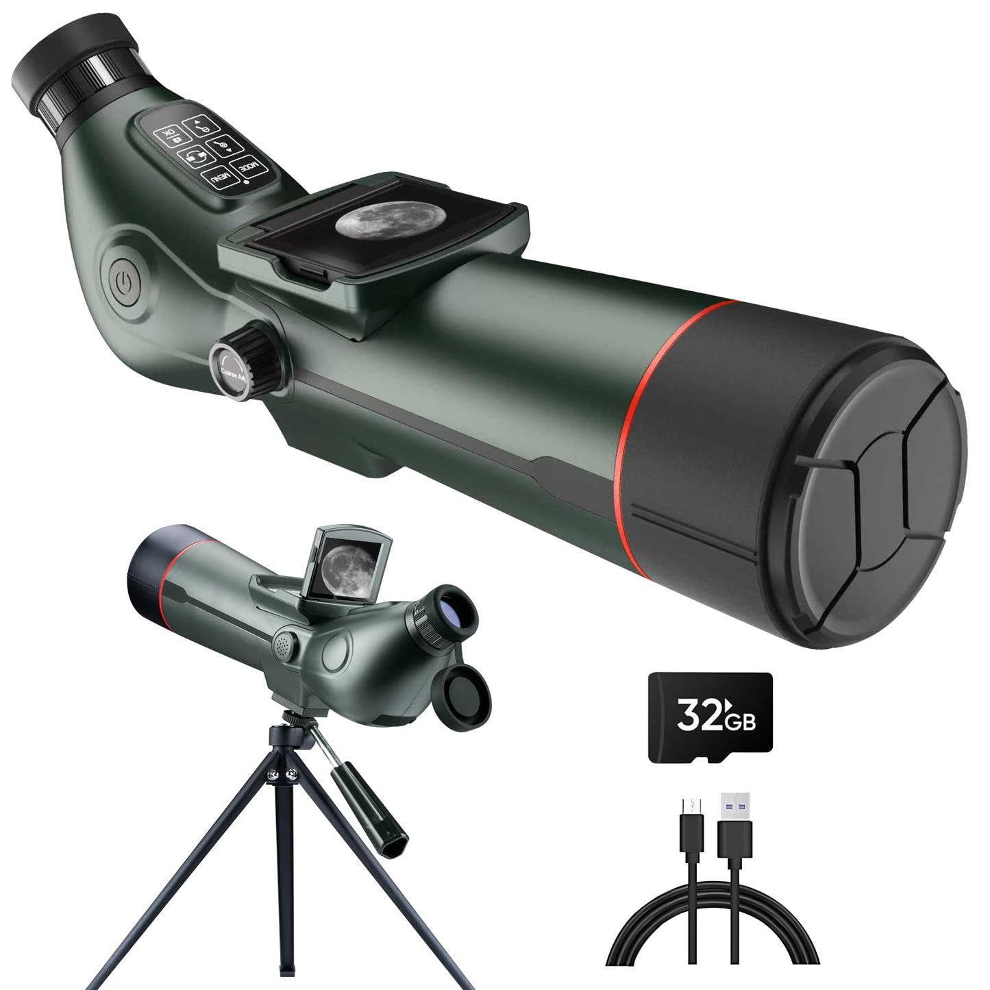 Digital Spotting Scope with Screen Portable Auto-Focus Electronic 4K Smart Telescope with Tripod 32GB SD Card and Carrying Bag for Stargazing Bird Watching, Wildlife Viewing Hunting Green