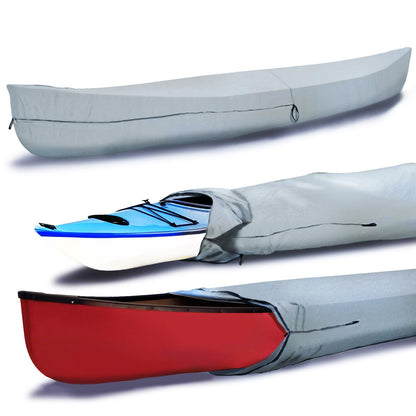 EliteShield Full Canoe Kayak Cover; Waterproof UV Resistant 600D Marine Grade Polyester Canoe Kayak Boat Storage Cover fits 17 ft-18 ft Long, 120 Inches Girth Gray Color