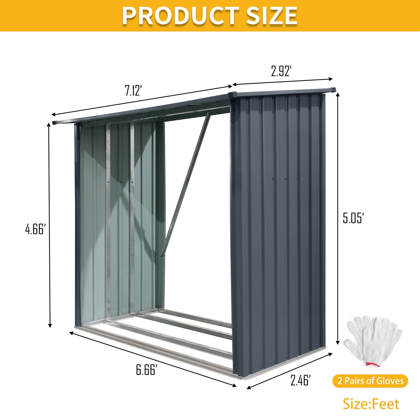 Ball & Cast 85.5" Outdoor Steel Firewood Rack Metal Storage Shed with Middle Stiffener and Reinforced Base,Multi-Functional Waterproof Cabinet W/Roof,for Equipment Machines,Black