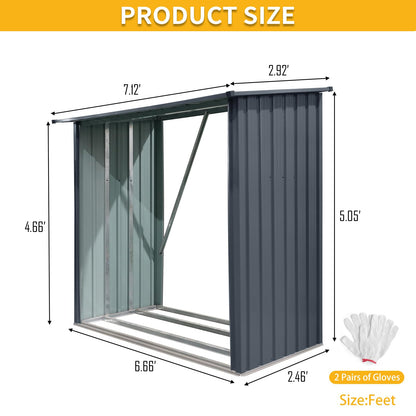 Ball & Cast 85.5" Outdoor Steel Firewood Rack Metal Storage Shed with Middle Stiffener and Reinforced Base,Multi-Functional Waterproof Cabinet W/Roof,for Equipment Machines,Black