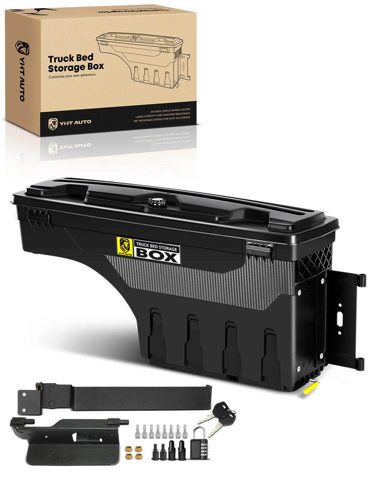YHTAUTO Truck Bed Storage Tool Box Lockable Compatible with 2019-2025 Ram 1500 Pickup, Passenger Side, Will Not Work with RamBox & Classic Model, Swing Waterproof Wheel Well Toolbox