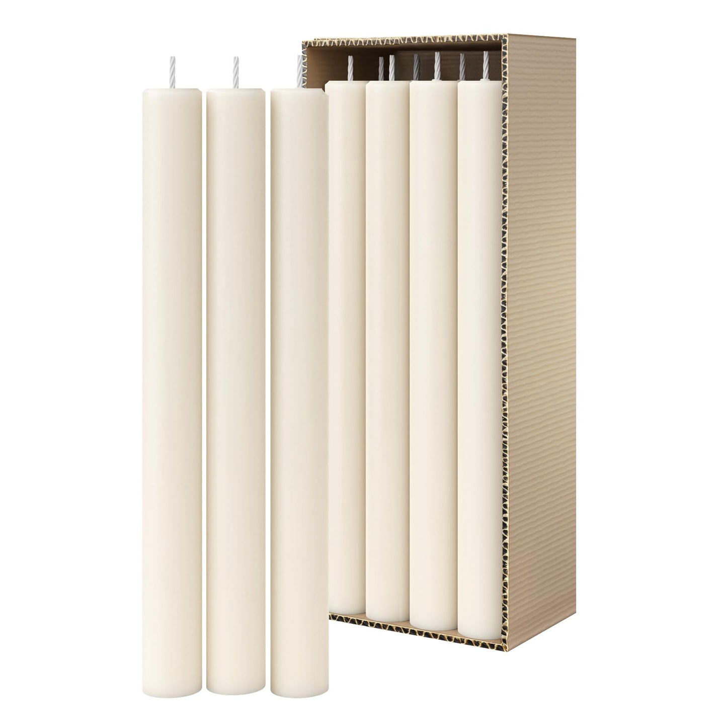 Simply Soson Ivory Flat Top Dinner Candles – Elegant 10-Inch Taper Candlesticks, Long-Lasting Unscented Wax, Dripless, Set of 8, for Household Dinner Parties, Events, and Home Decor, Cotton Wick
