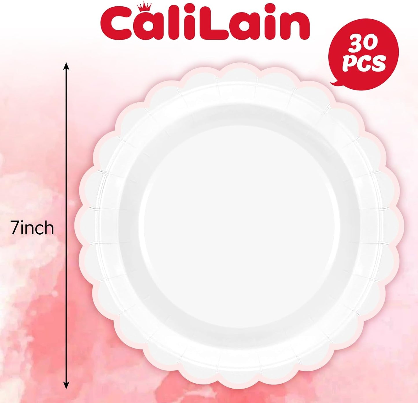Regine Switzerland 30 Pcs Pink & White Paper Plates - 7 Inch Scalloped Design for Parties & Events