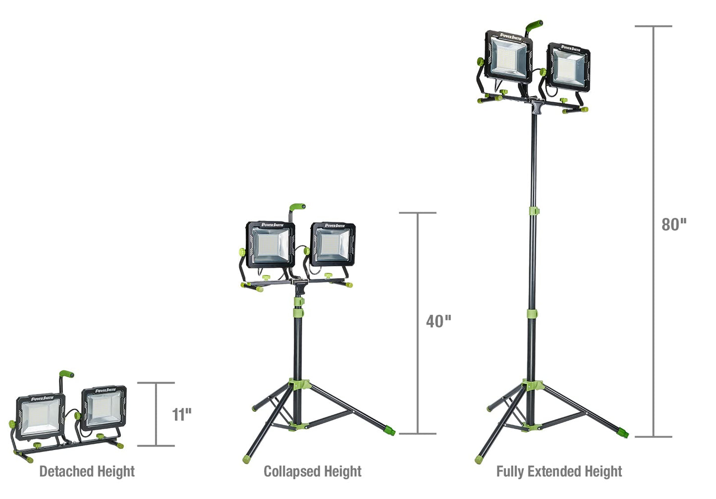 PowerSmith 30,000 Lumen Dual-Head LED Work Light with 80 in. Adjustable Metal Flip-Lock Tripod Stand and 10ft Grounded Power Cord