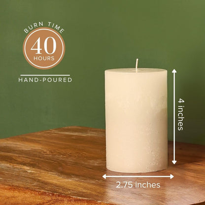 Simply Soson 3x4 inch Ivory Pillar Candles Set of 3, Rustic Texture, Unscented Ivory Candles, Dripless Candles, 3 inch Pillar Candles Ideal as Wedding, Parties, Spas, Dinner, Home Decoration, Church