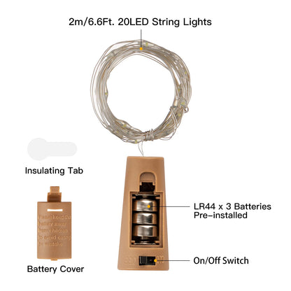 Brightown Wine Bottle Lights - 12 Pack LED Cork Fairy Lights, Waterproof, Copper Wire, Multicolor