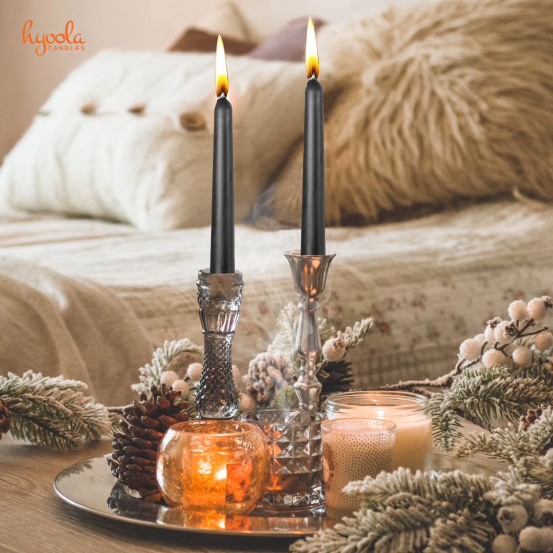 Hyoola Tall Taper Candles - 16 Inch Black Unscented Dripless Taper Candles - 14 Hour Burn Time - 8 Pack