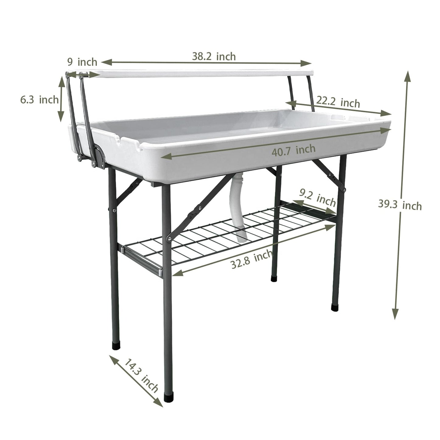 CAMP SOLUTIONS 2 Tiers Ice Cooler Table with Storage Rack & Drain Hose, Foldable Patio Cooler Table Keep Food Chill Fresh, Portable Fish Cleaning Station Outdoor for Party Picnic Camping BBQ (White)