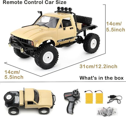 RC Truck 1/16 RC Rock Crawler WPL C14 4x4 RC Semi Truck 2.4GHz Remote Control Car All Terrain Off Road RC Climbing Car with LED Lights and 2 Batteries for Adults (Yellow)