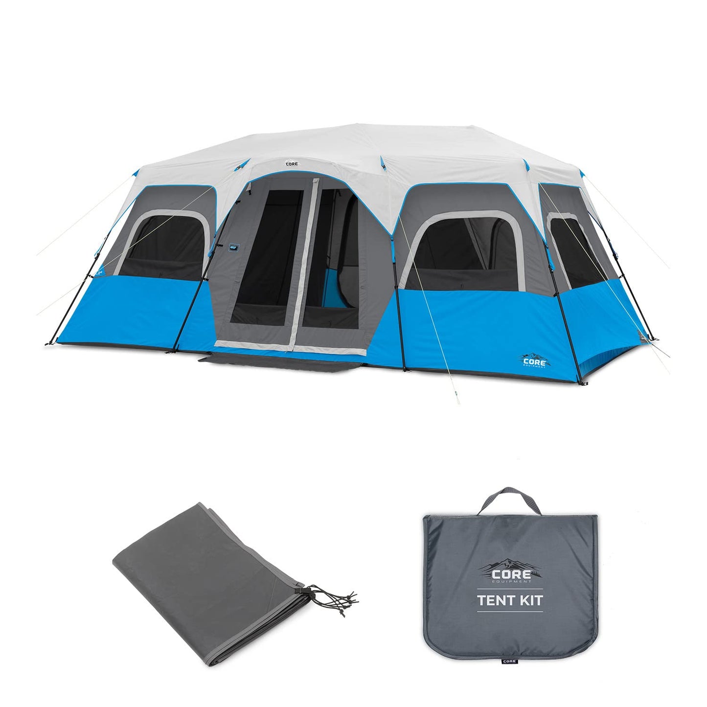 CORE 12 Person Lighted Instant Cabin Tent with Footprint and Tent Kit