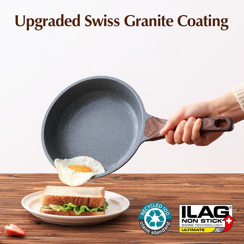 SENSARTE Nonstick Frying Pan Skillet - Healthy 8-Inch Omelet Pan with Glass Lid | PFOA Free (Set of 2)