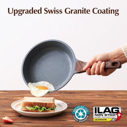 SENSARTE Nonstick Frying Pan Skillet - Healthy 8-Inch Omelet Pan with Glass Lid | PFOA Free (Set of 2)