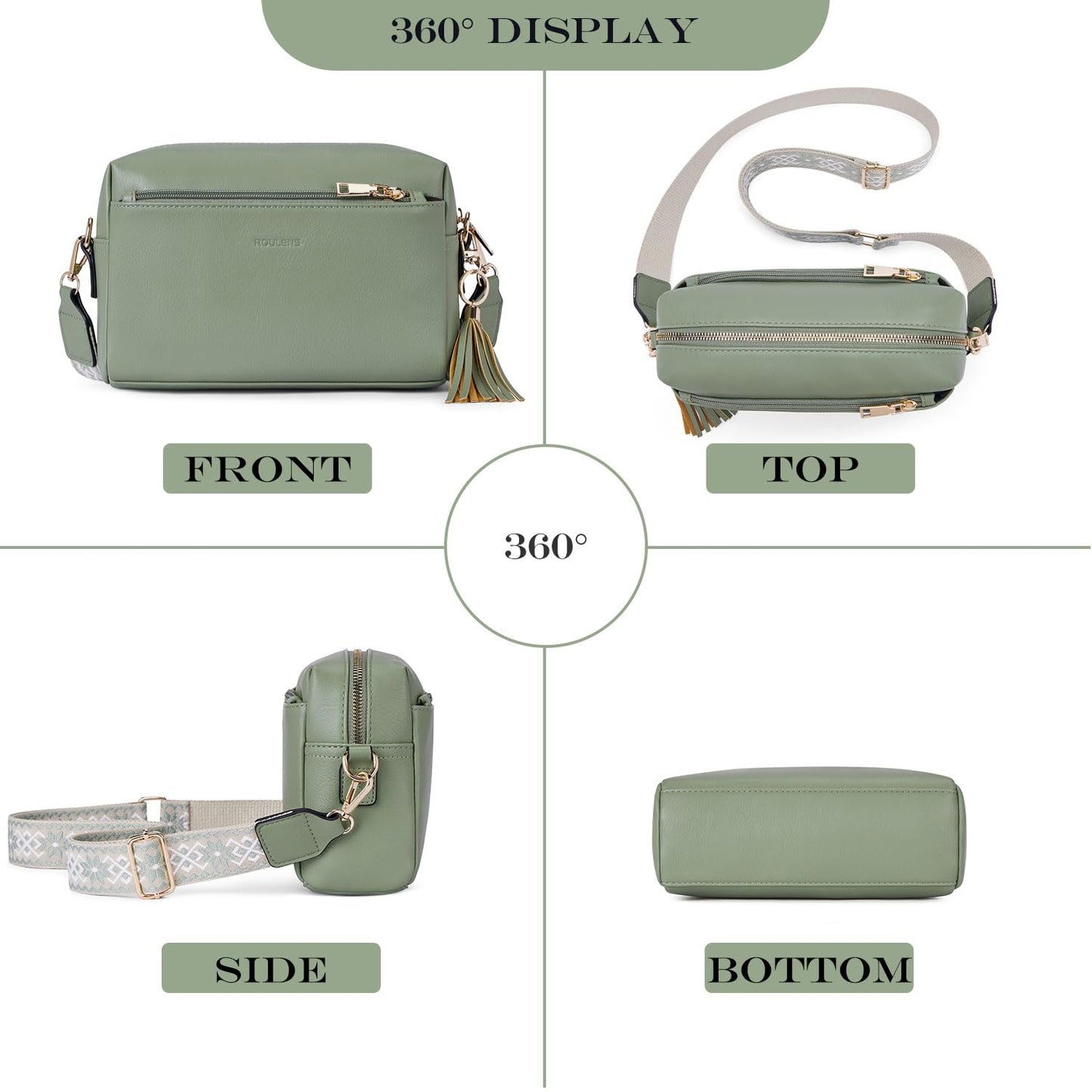 Roulens Triple Zip Small Crossbody Bag for women,Wide Strap Cell Phone Purse Shoulder Handbag Wallet with Credit Card Slots