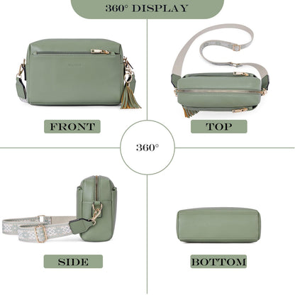 Roulens Triple Zip Small Crossbody Bag for women,Wide Strap Cell Phone Purse Shoulder Handbag Wallet with Credit Card Slots