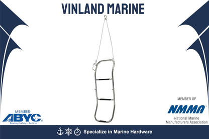 Vinland Marine 3 Step Inflatable Boat Ladder, 304 Stainless Steel, 300 lbs Capacity, for Inflatable Dinghy, Pontoon Boat, Rope Ladder Alternative, with 6' Rope Lanyard and Spring-Loaded Carabiner