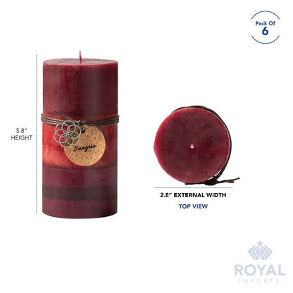 Royal Imports 3" x 6" Pillar Candles for Christmas Holiday Décor, Wedding & Home Decoration, Unscented, Dripless & Smokeless, Set of 6, Red Ombre Wax